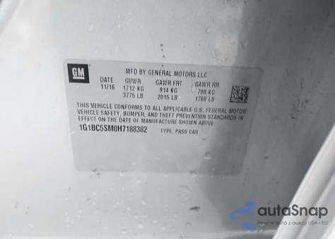 2017 Chevrolet Cruze Ls Auto from USA, damaged, VIN 1G1BC5SM0H7188382